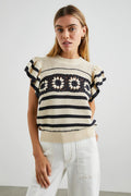 Penelope - Oat Navy Crochet Stripe