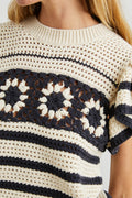 Penelope - Oat Navy Crochet Stripe