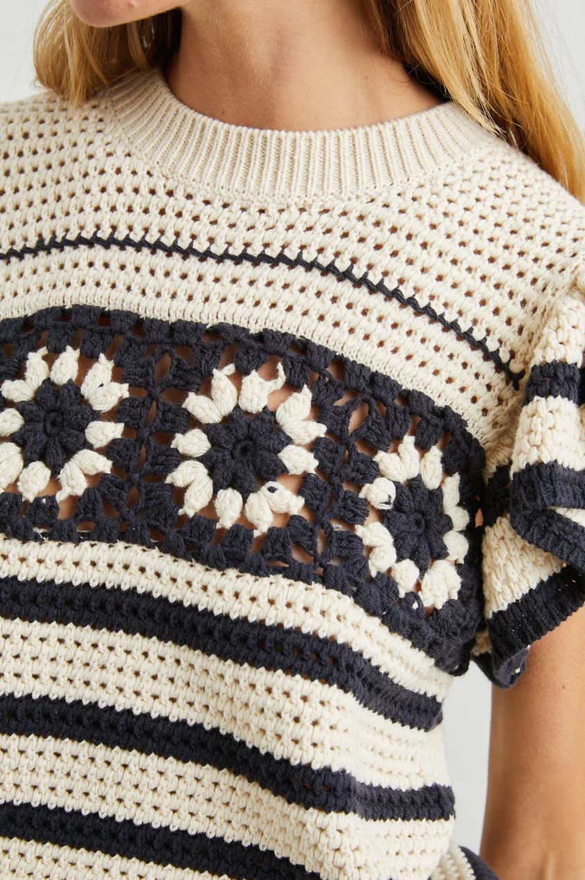 Penelope - Oat Navy Crochet Stripe