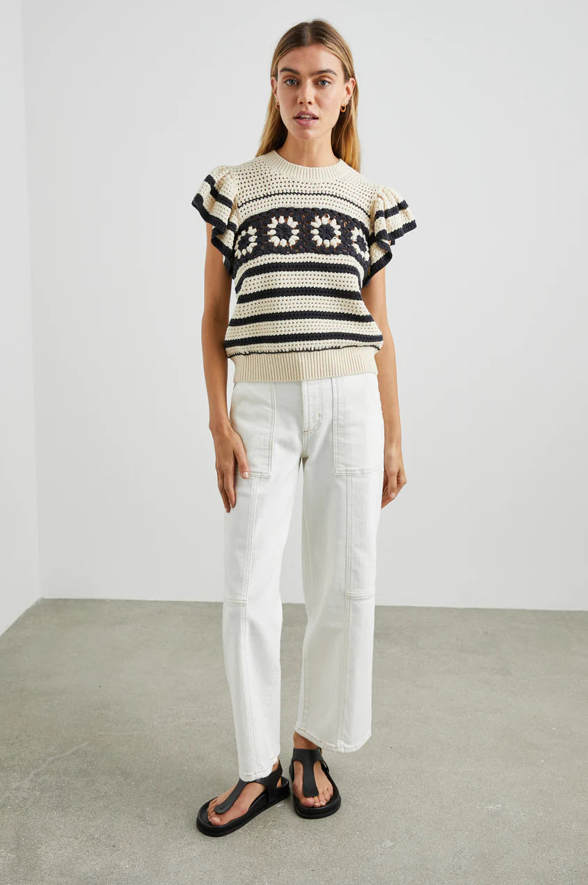 Penelope - Oat Navy Crochet Stripe