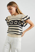 Penelope - Oat Navy Crochet Stripe