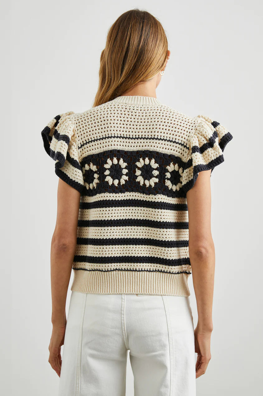 Penelope - Oat Navy Crochet Stripe