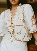 Edwina Embroidery S/Slv Tie Front Top - White
