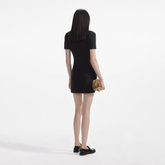 Jewel Button Knit Mini Dress - Black