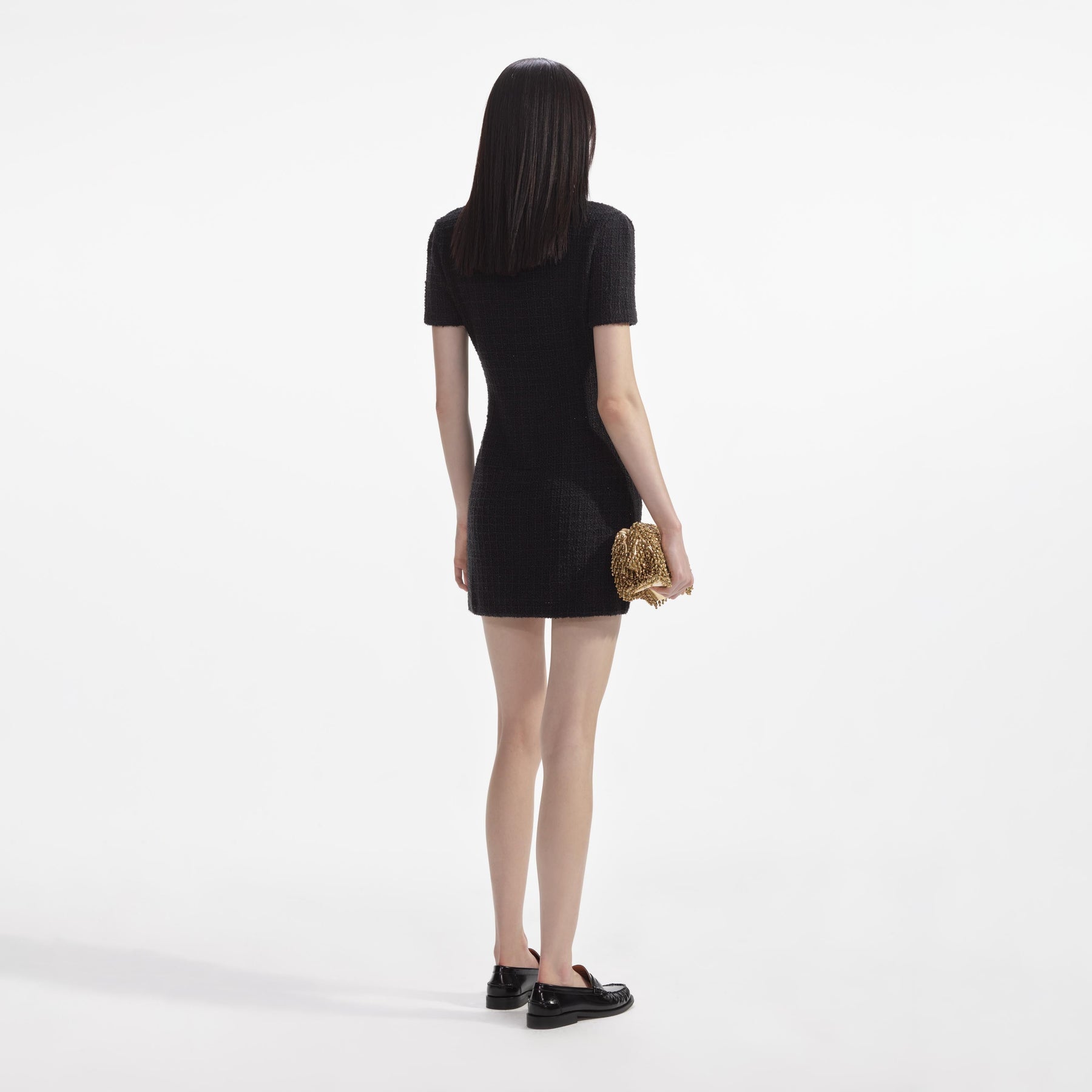 Jewel Button Knit Mini Dress - Black