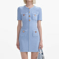 Jewel Button Knit Mini Dress - Blue