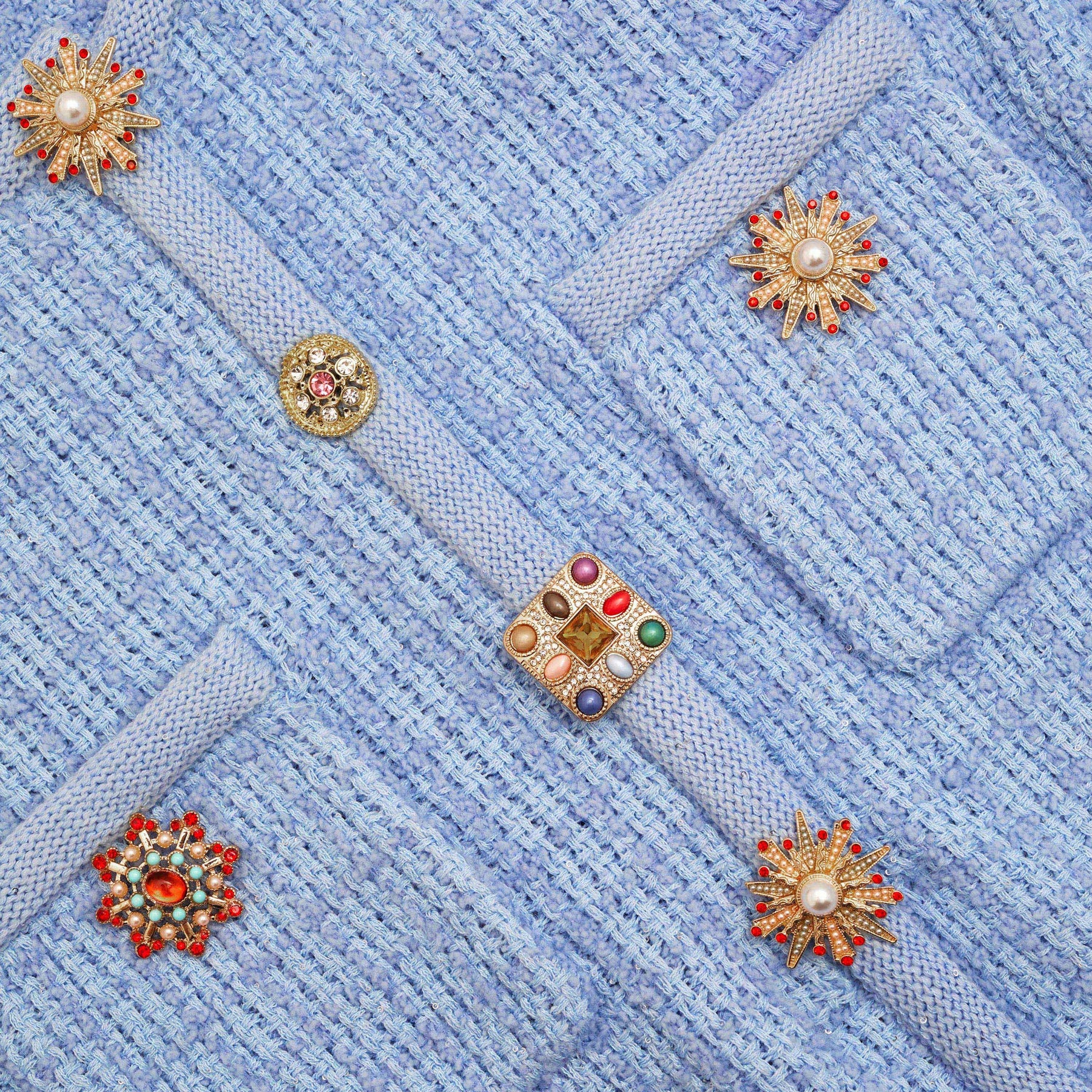 Jewel Button Knit Mini Dress - Blue