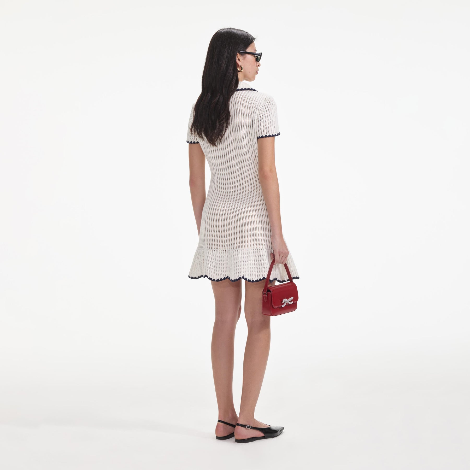 Crochet Collared Mini Dress - Cream