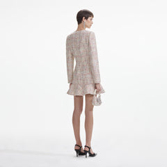 Pastel Boucle V-Neck Mini Dress - Multi