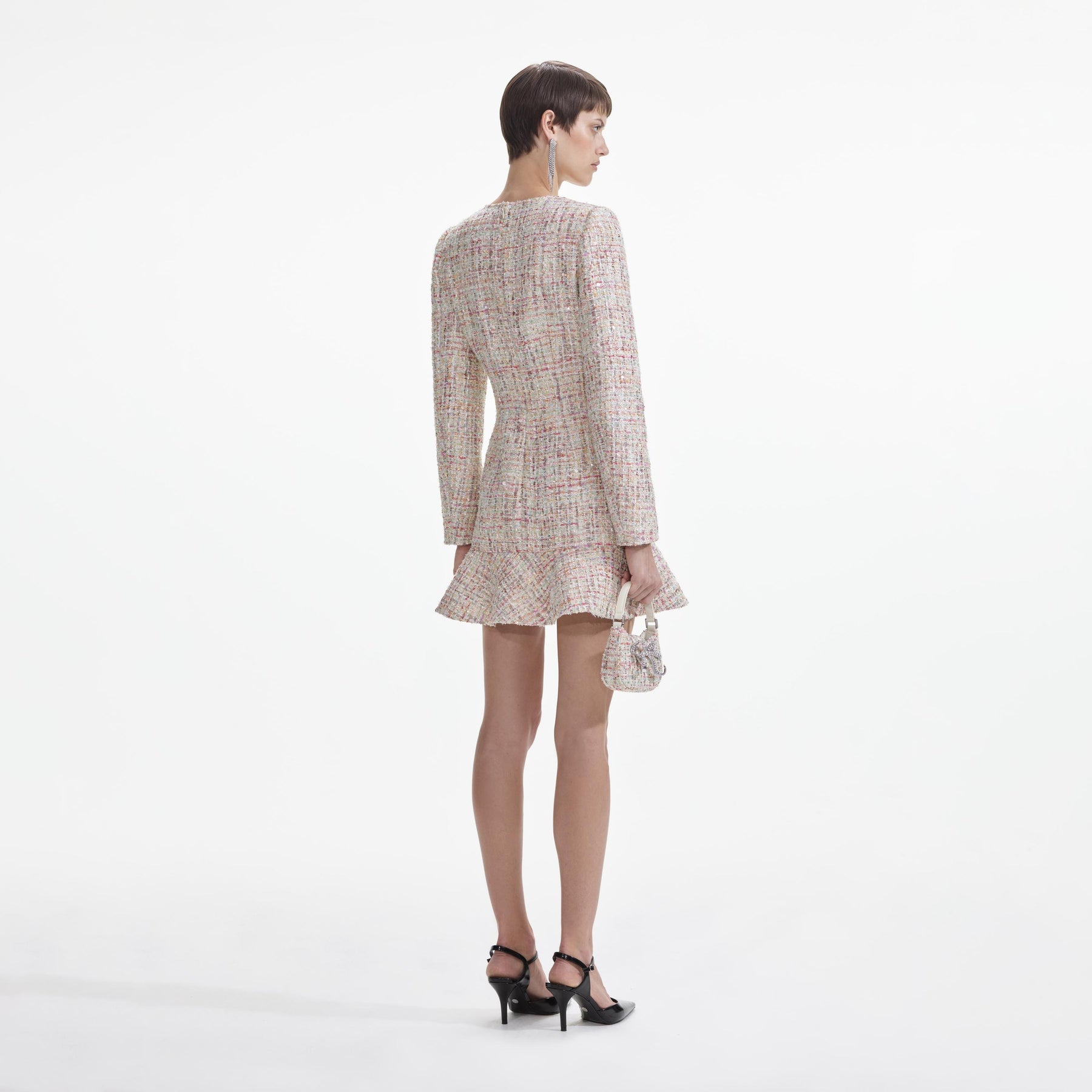 Pastel Boucle V-Neck Mini Dress - Multi