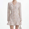Pastel Boucle V-Neck Mini Dress - Multi