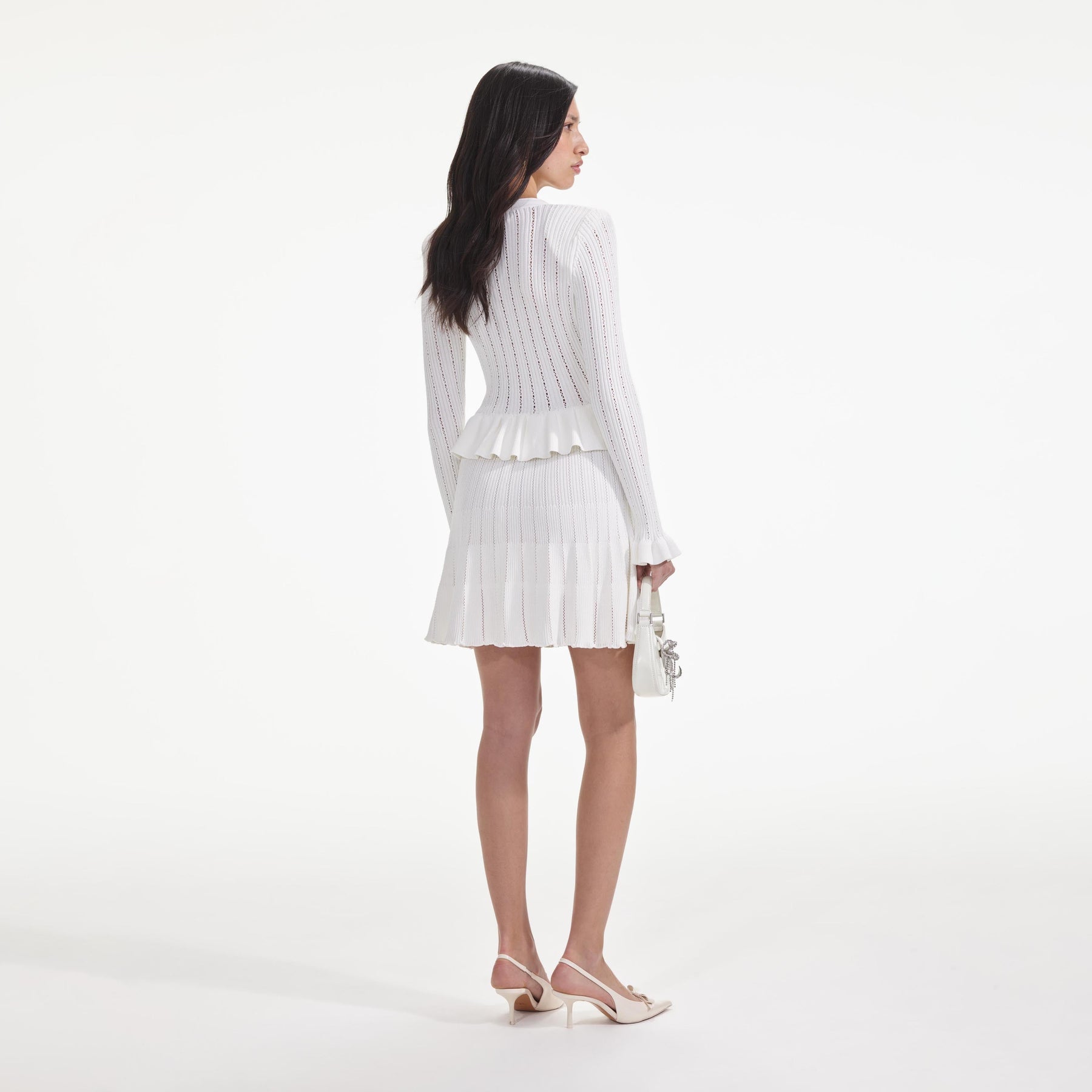 Knit Peplum Mini Dress - White
