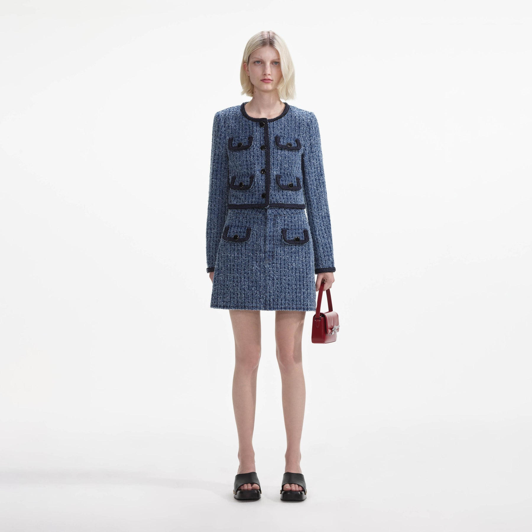 Textured Denim Jacket - Blue