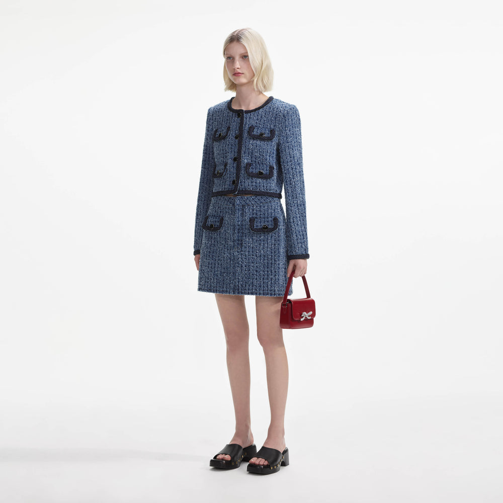 Textured Denim Jacket - Blue