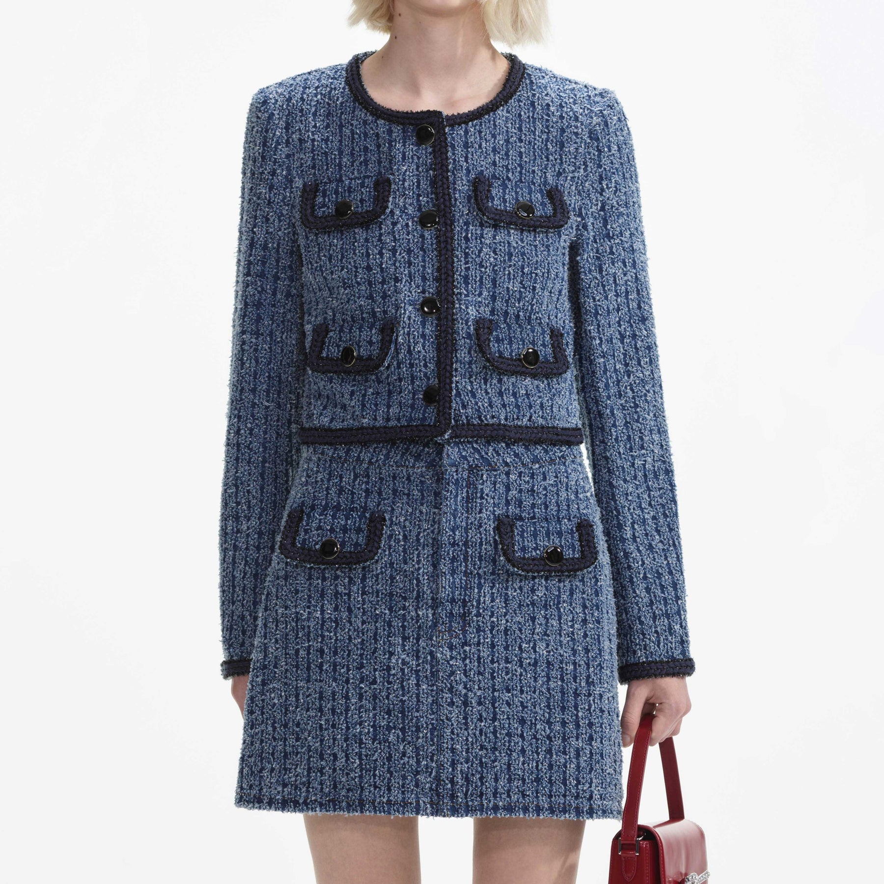 Textured Denim Jacket - Blue