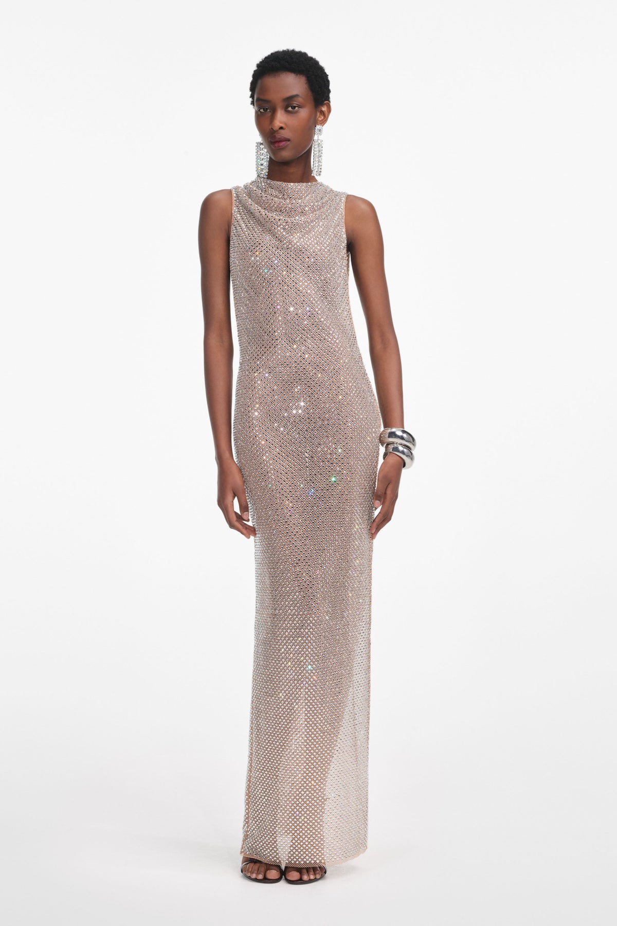 Rhinestone Drape Maxiklänning - Silver