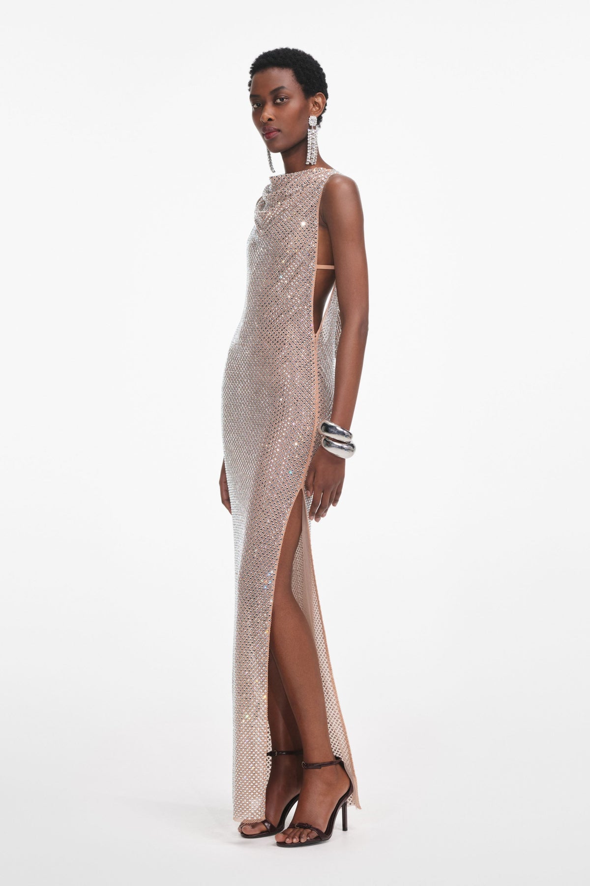 Rhinestone Drape Maxiklänning - Silver