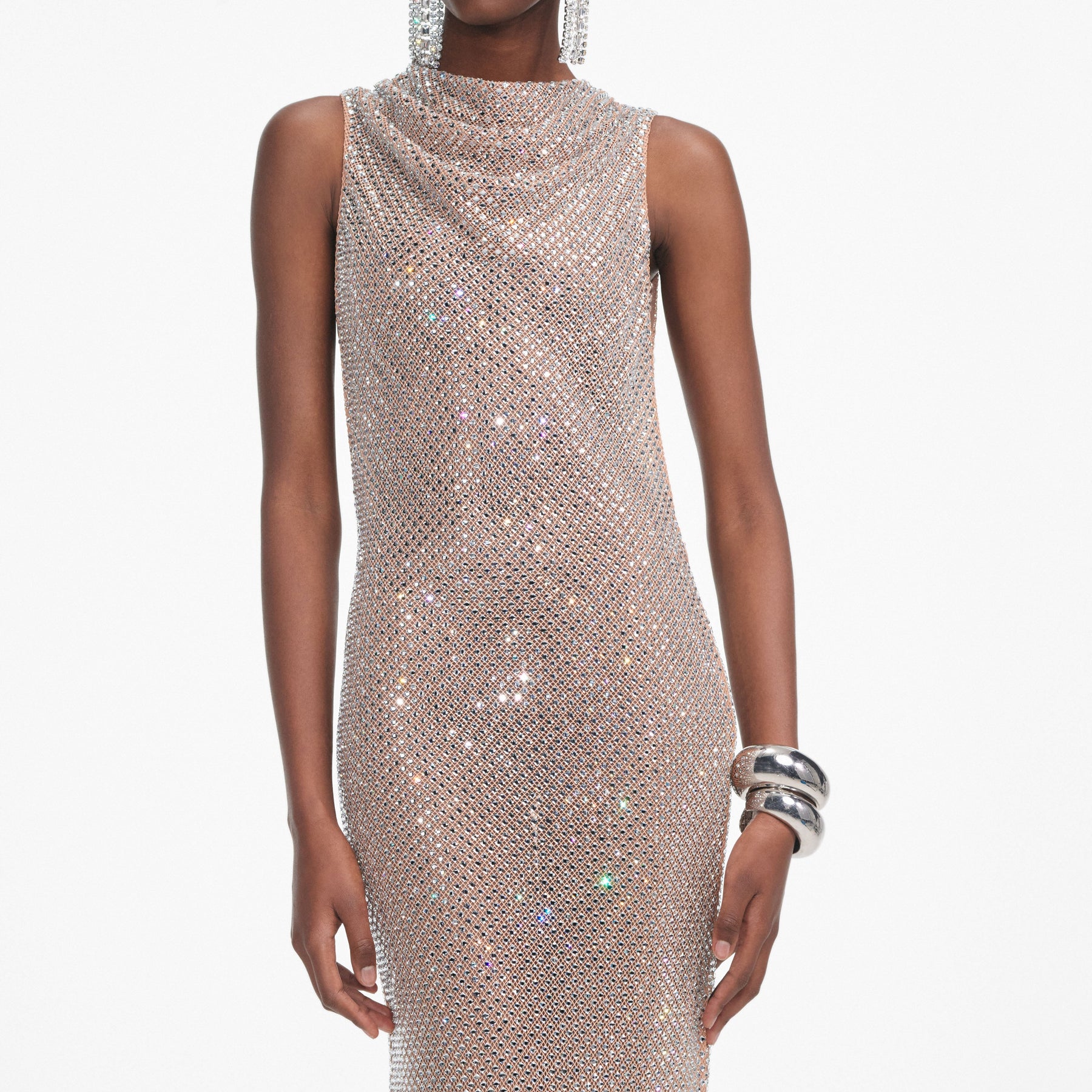 Rhinestone Drape Maxiklänning - Silver