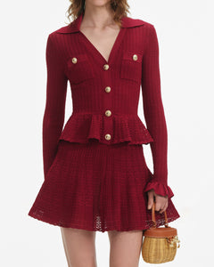 Pointelle Knit Mini Dress - Burgundy