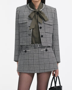 Houndstooth Crystal Trim Jacket - Black And White
