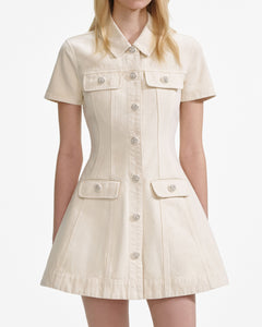 Collared Denim Mini Dress - Cream