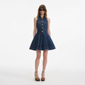 Sleeveless Flared Mini Dress - Denim