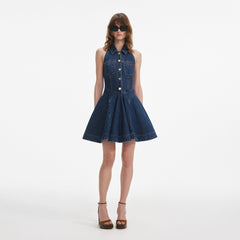 Sleeveless Flared Mini Dress - Denim