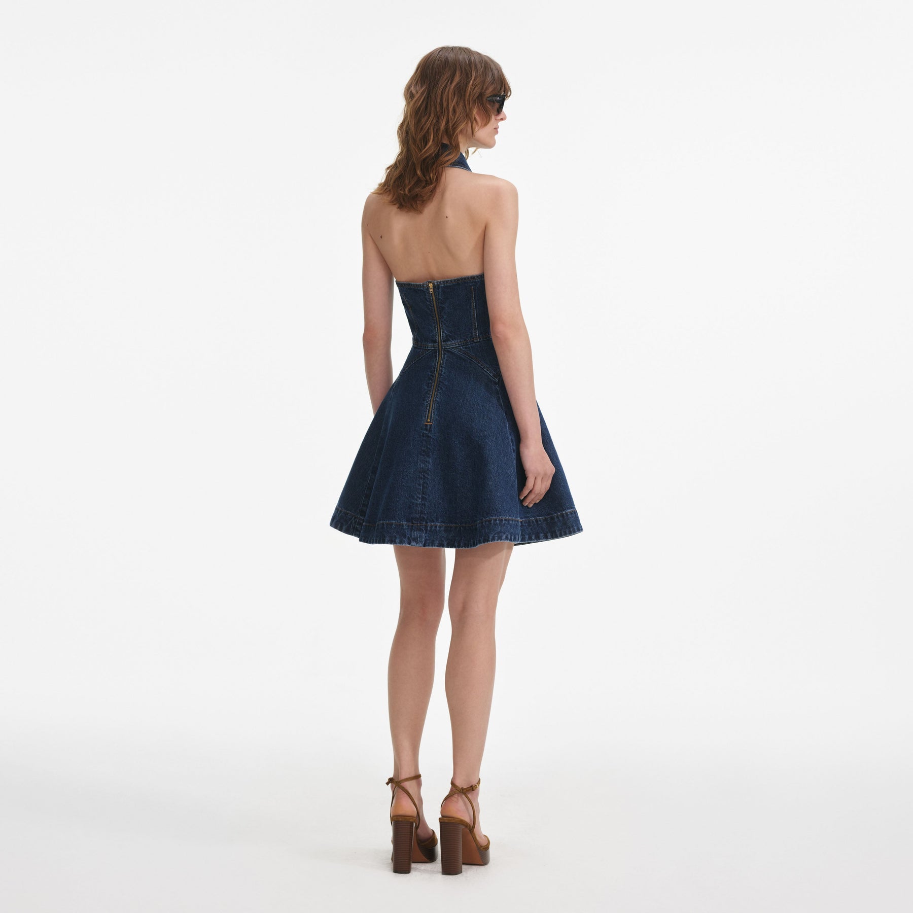 Sleeveless Flared Mini Dress - Denim