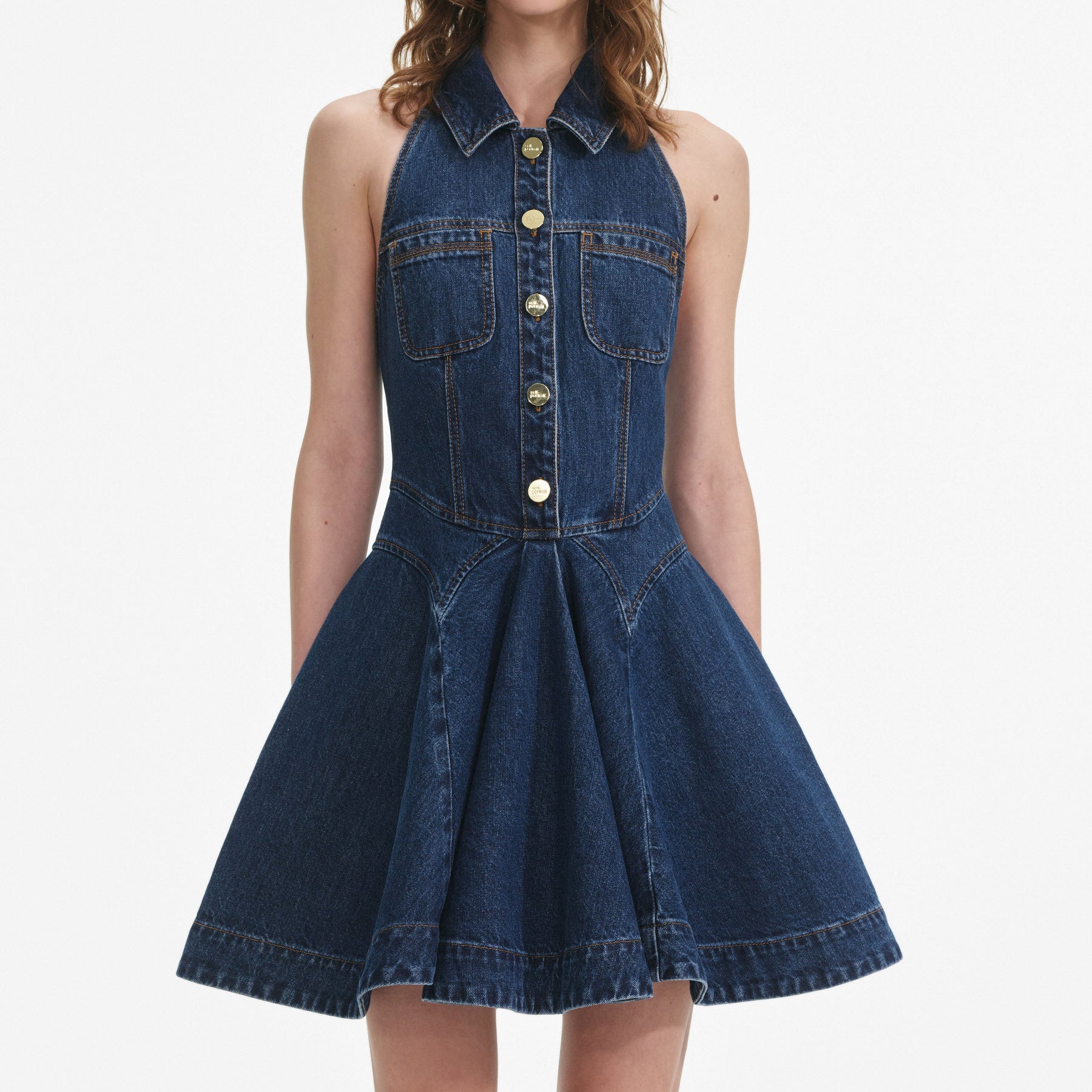 Sleeveless Flared Mini Dress - Denim