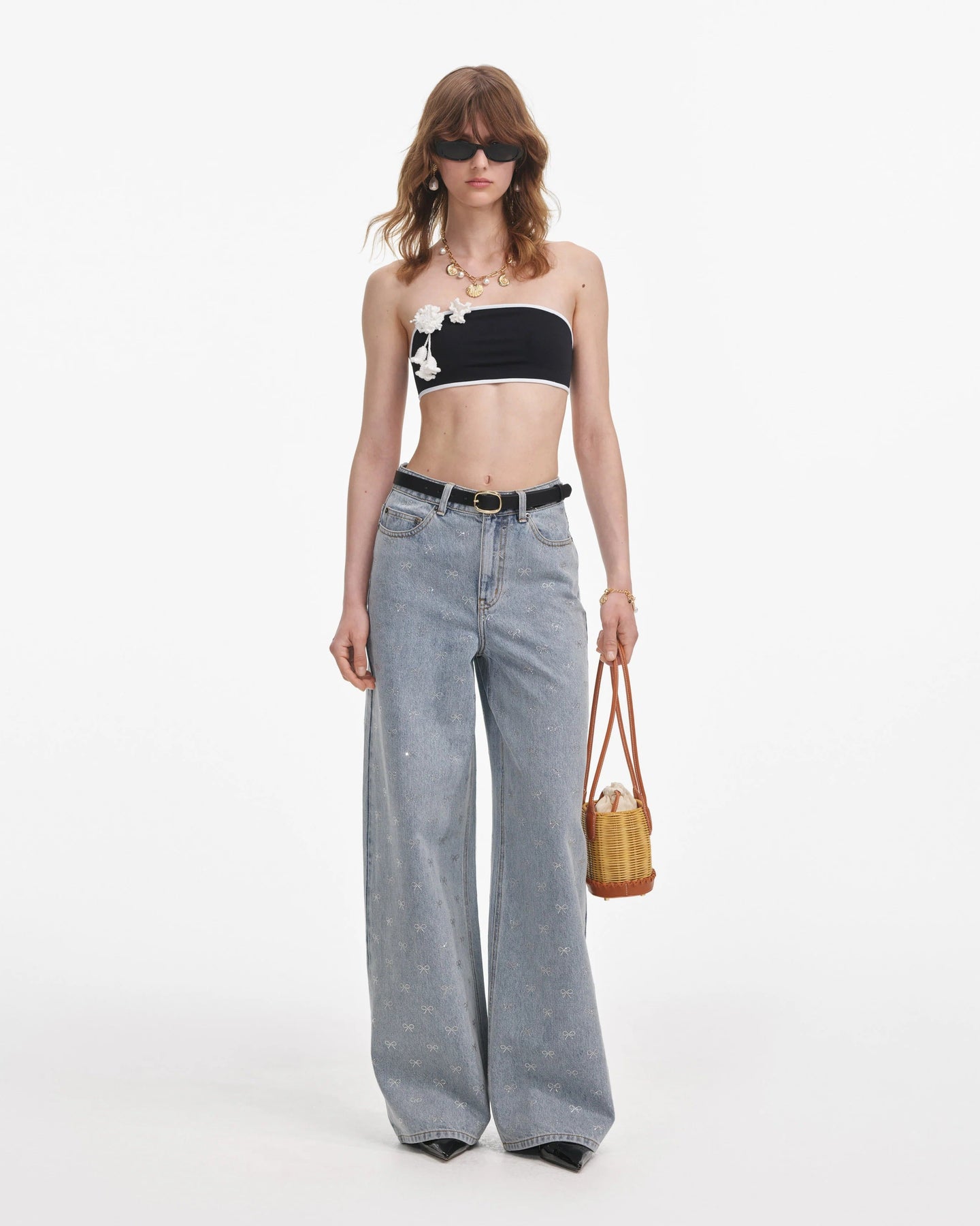 Diamante Bow Jeans - Ljusblå