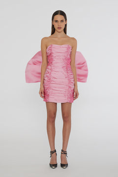 Sheer Satin Bow Dress - Cameo Pink