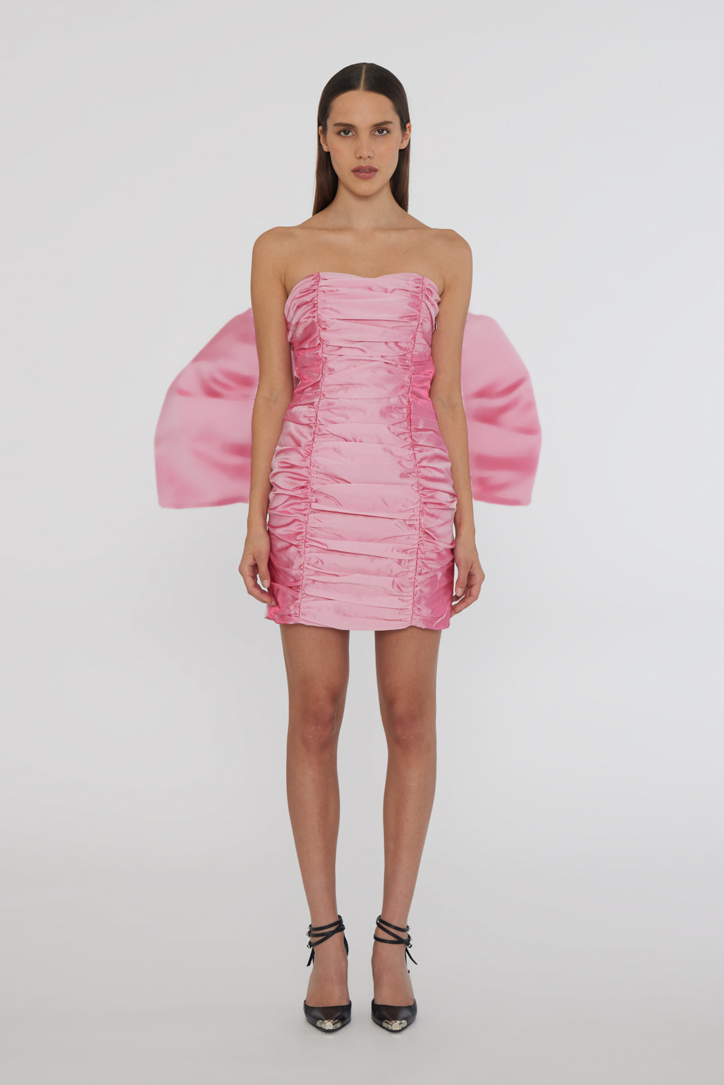 Sheer Satin Bow Dress - Cameo Pink