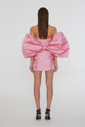 Sheer Satin Bow Dress - Cameo Pink