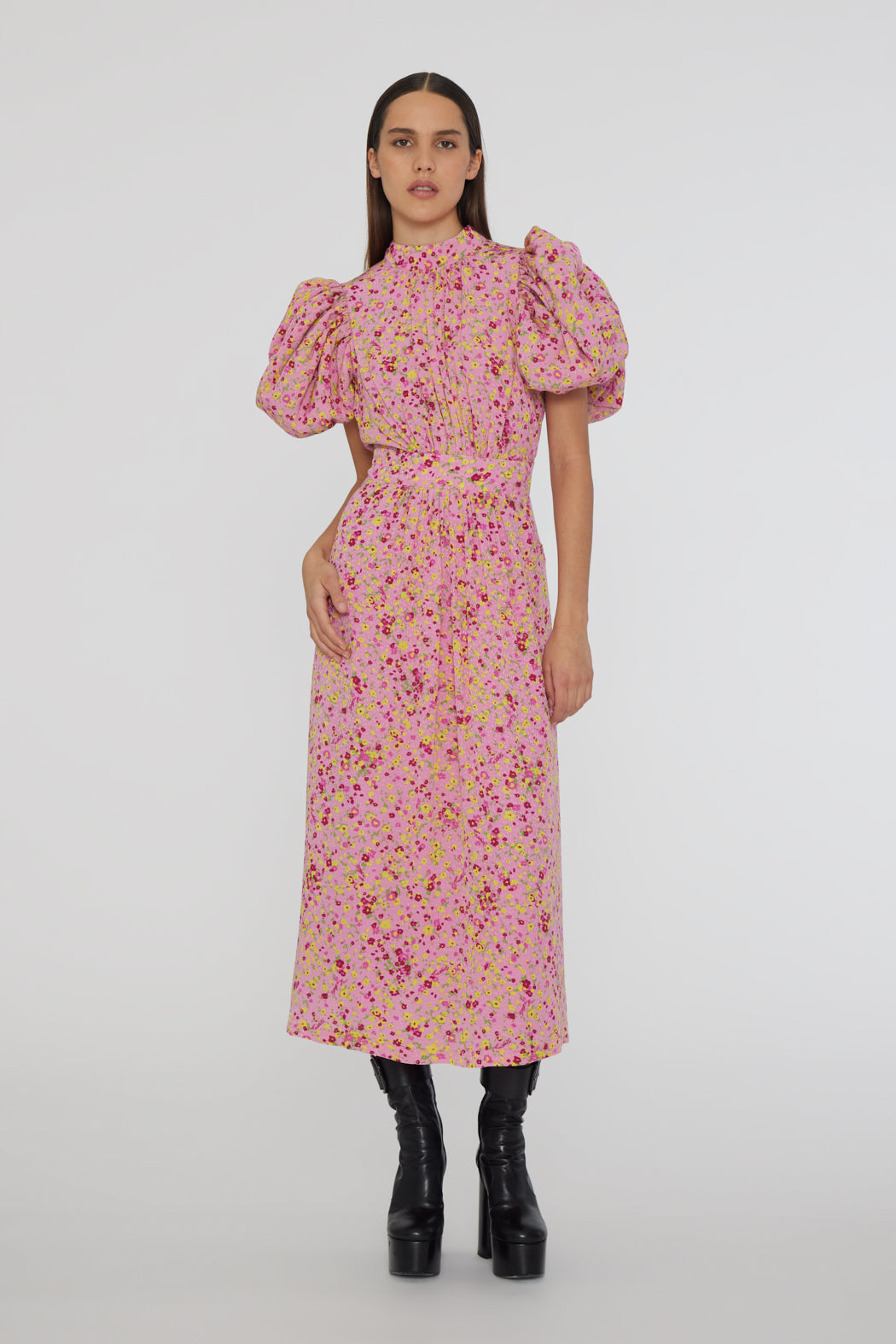Jacquard Puffy Dress - Fuchsia Pink Comb.