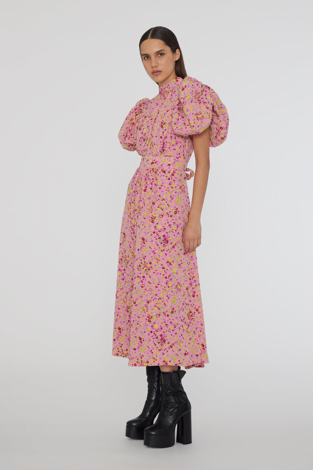 Jacquard Puffy Dress - Fuchsia Pink Comb.