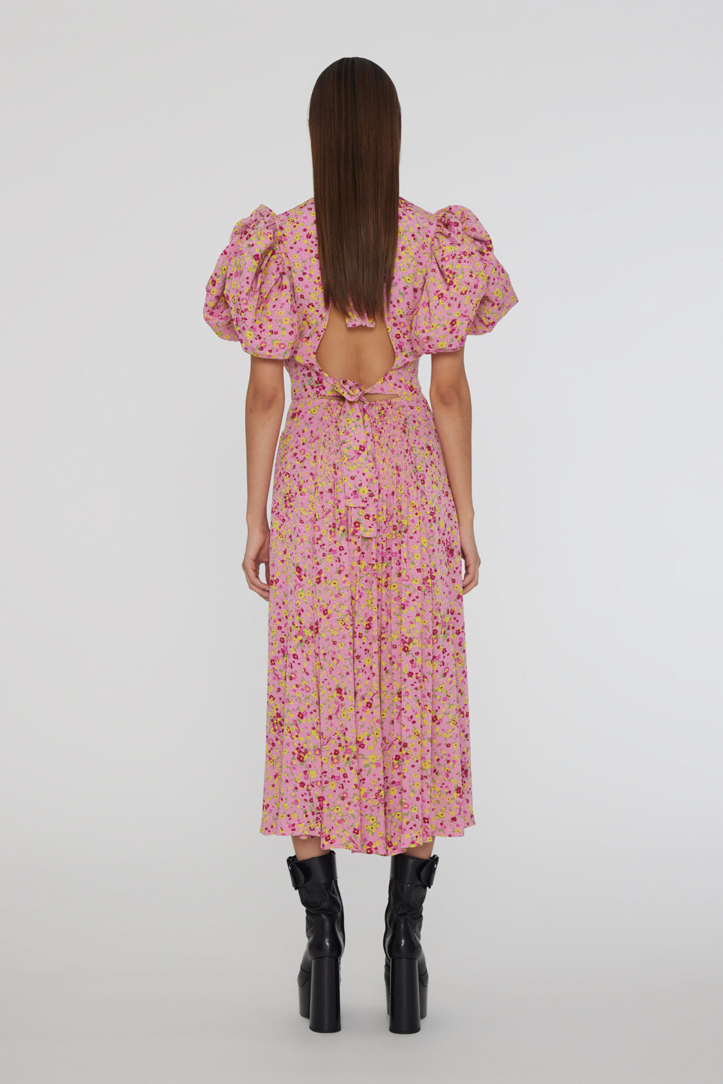 Jacquard Puffy Dress - Fuchsia Pink Comb.