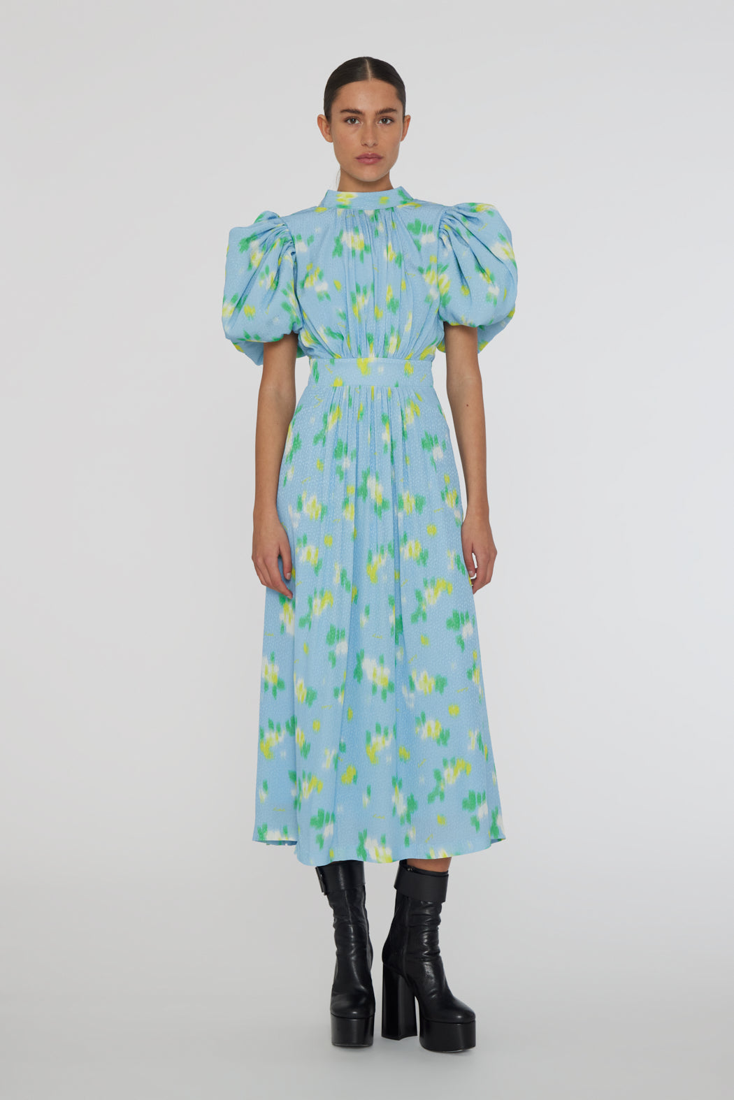 Jacquard Puffy Dress - Placid Blue Comb.