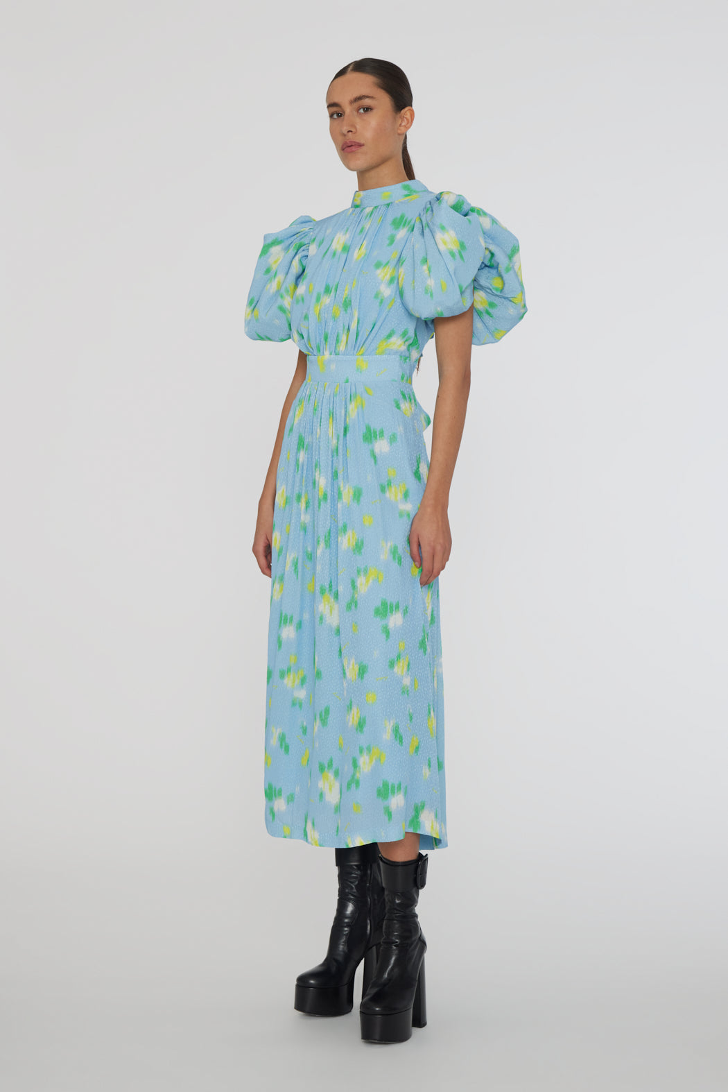 Jacquard Puffy Dress - Placid Blue Comb.