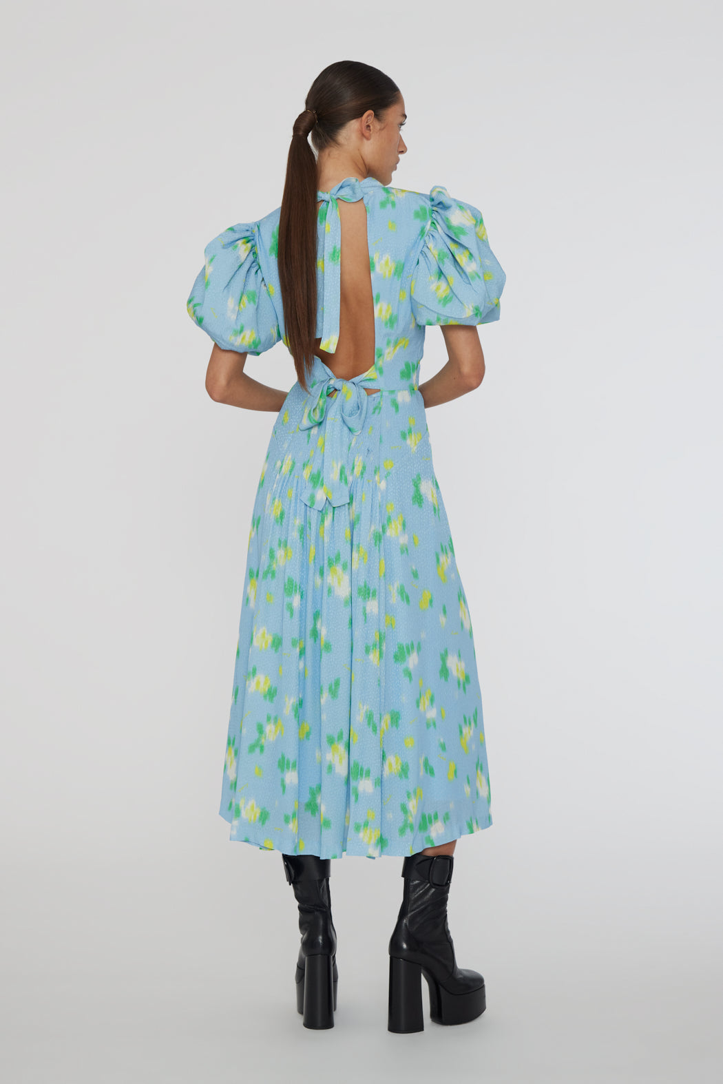 Jacquard Puffy Dress - Placid Blue Comb.