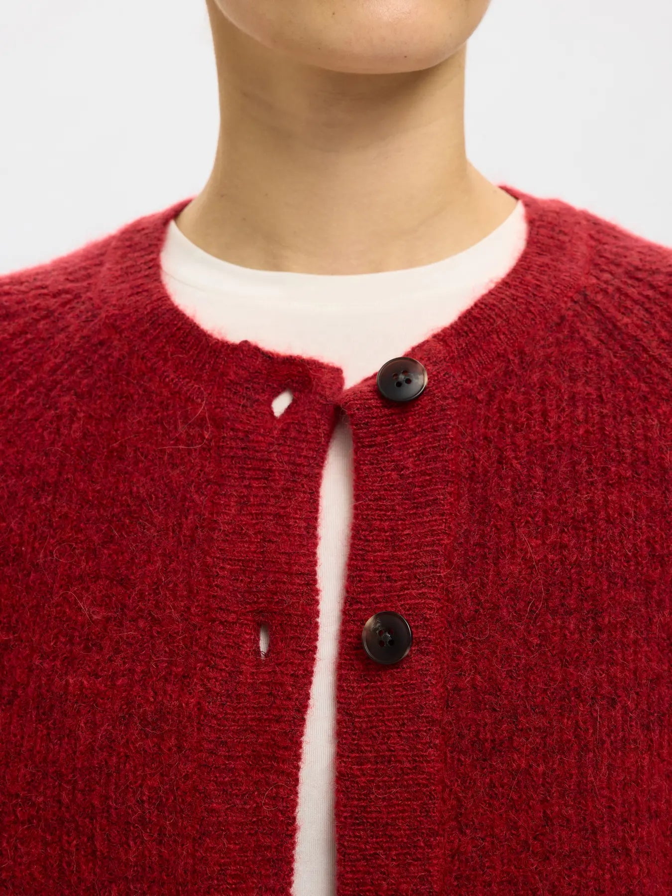 Lulu Ls stickad kort kofta - Equestrian Red Melange
