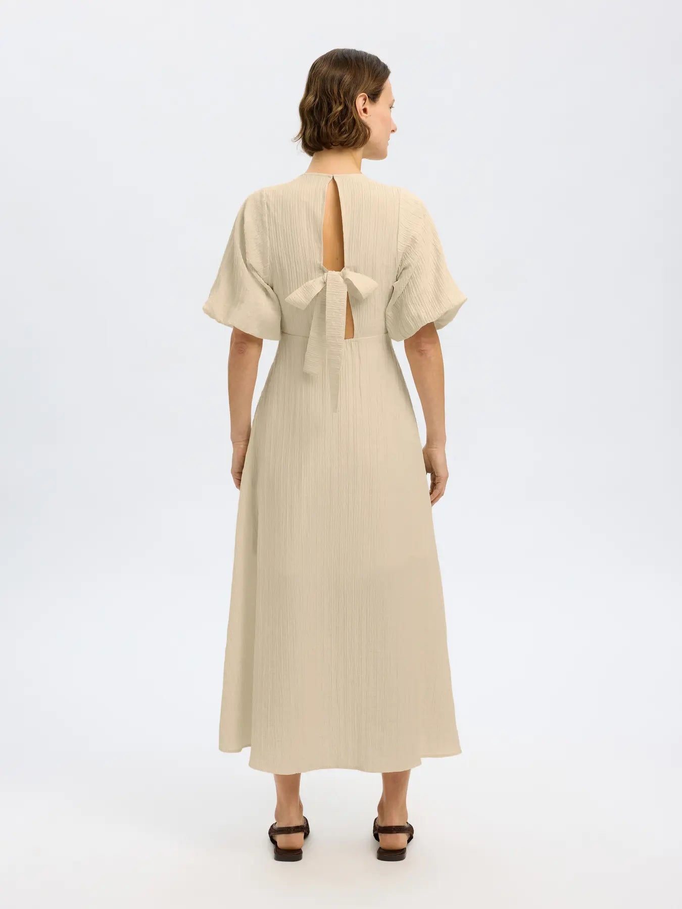 Maddie Ss Midi Dress B - Birch