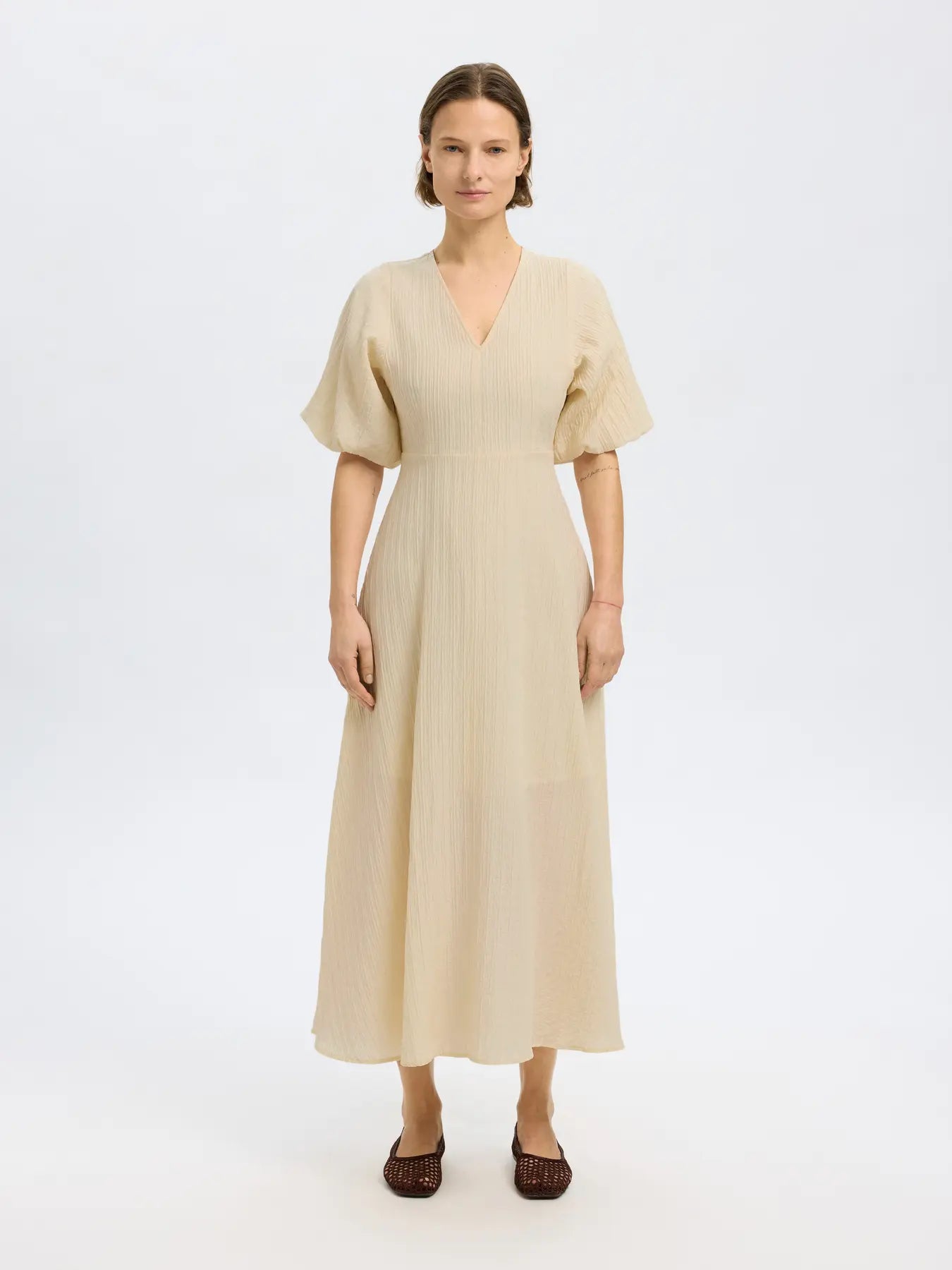 Maddie Ss Midi Dress B - Birch