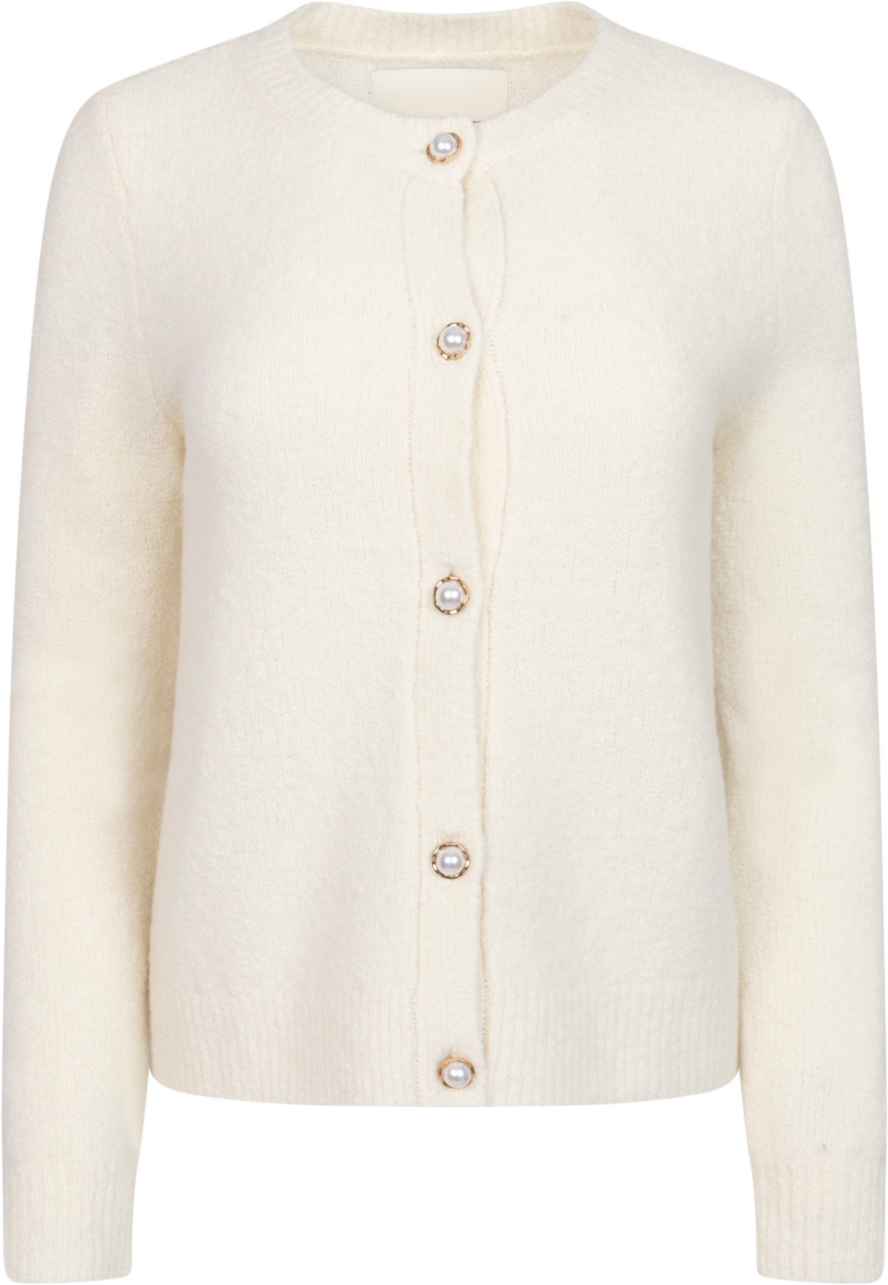 Boucle C-Neck Kofta - Krämvit