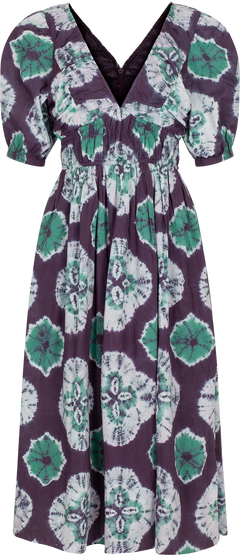 Aveline Tie Dye Print Puff Slv Dress - Teal