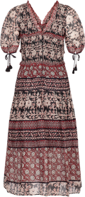Danae Print Puff Slv Smocked Dress - Red