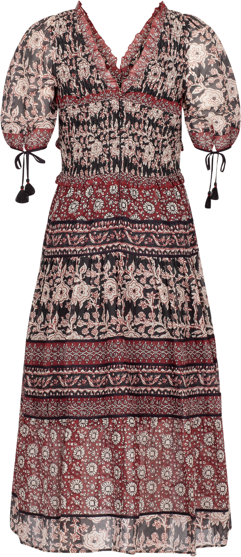 Danae Print Puff Slv Smocked Dress - Red
