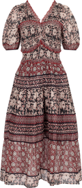 Danae Print Puff Slv Smocked Dress - Red