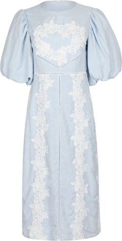 Rudy Embroidered Linen Midi Dress - Light Blue