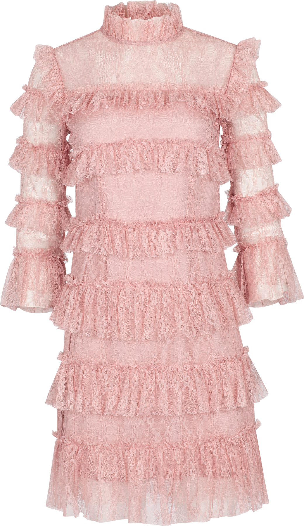Carmine Frill Mini Lace Dress - Blush