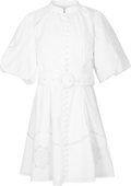 Allie Pouf Sleeve Embroidered Mini Dress - White